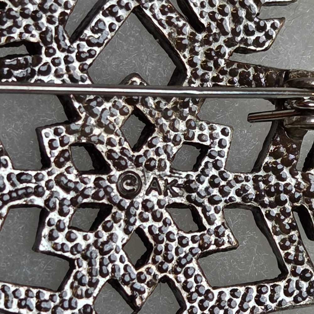 Vintage AK Geometric Rhinestone Brooch Gunmetal Silver Tone Art Deco Signed - Picture 4 of 8